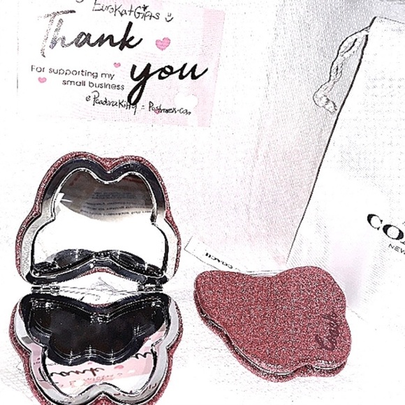 Coach New Pink Glitter Butterfly Compact Mirror - Picture 1 of 5